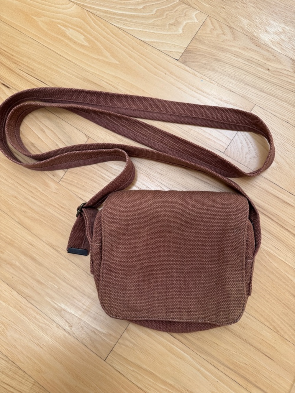 Brown Hemp Crossbody Bag with 2 zippered compartments for at Whole Foods